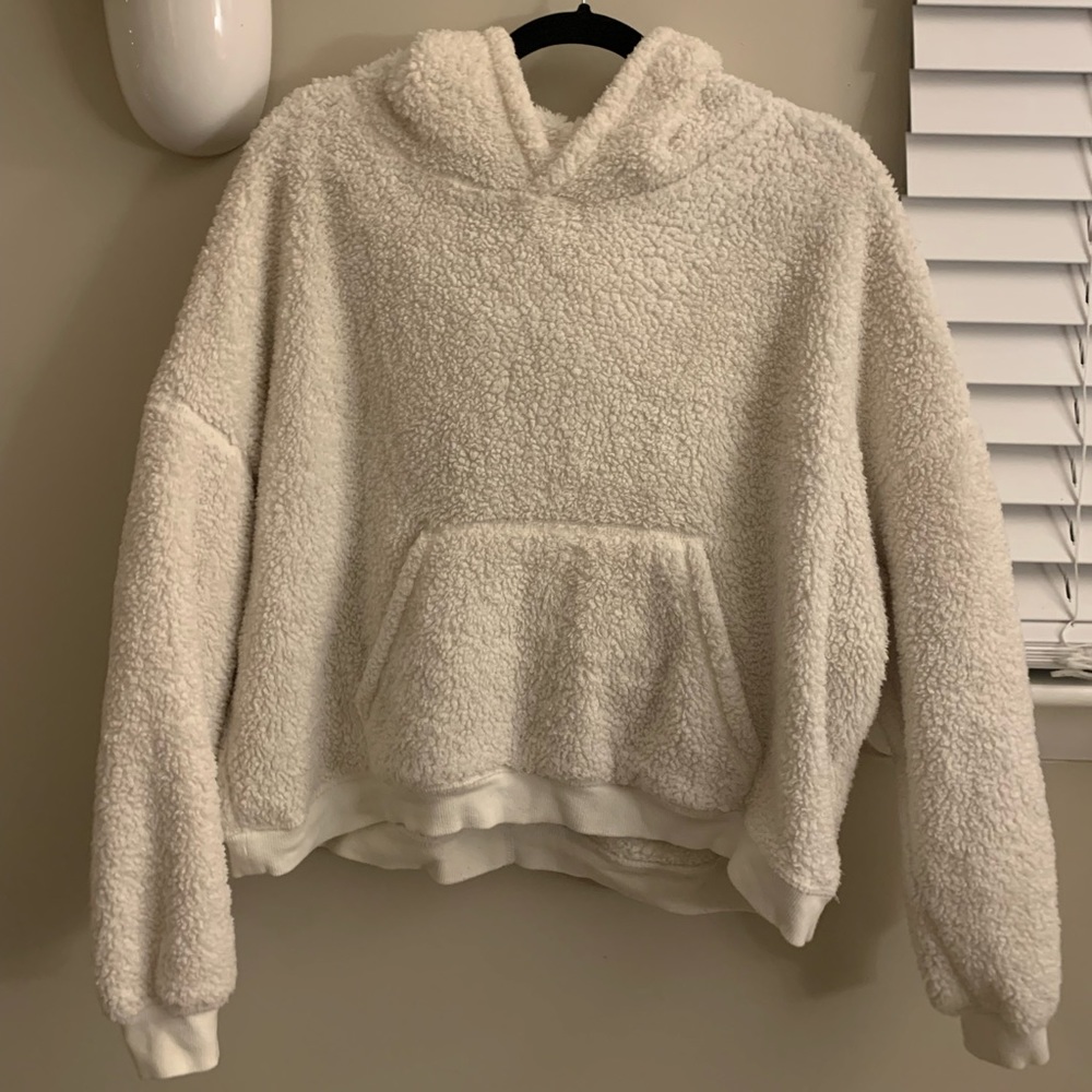 H&M L.O.G.G. White Sherpa Cropped Hoodie